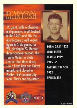 1996 Select AFL Hall of Fame #54 Merv McIntosh Back